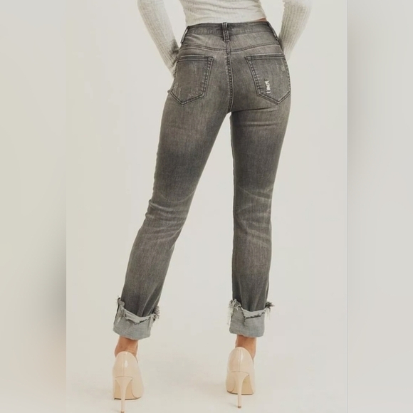 RISEN Mid Rise Frayed Cuff Ankle Straight Jeans - Picture 9 of 9